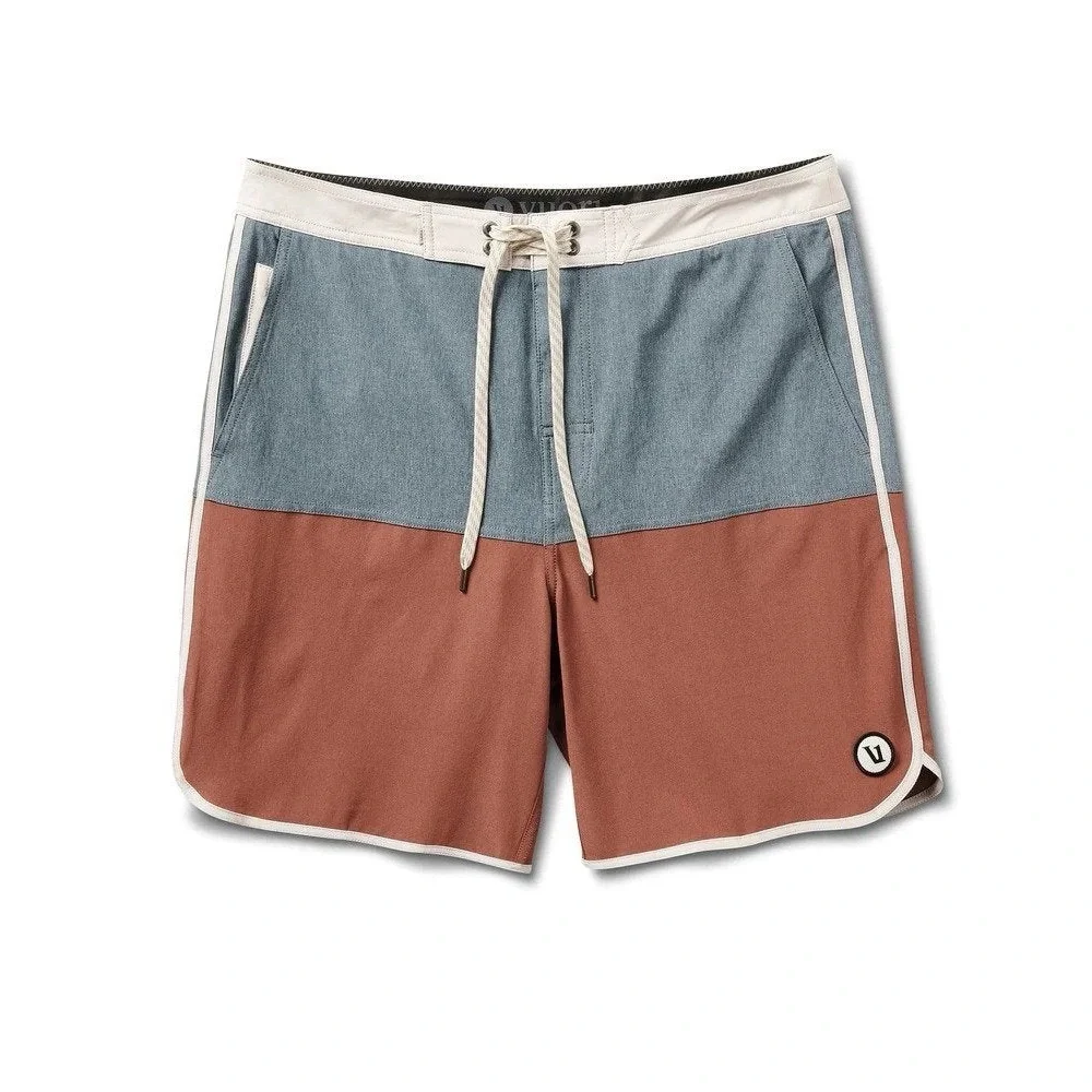 Vuori Cruise Boardshorts 32 Lake Hazelnut Linen Texture Block Blue Brown V314